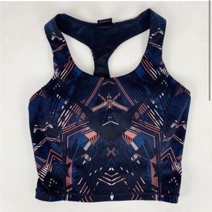 Sweaty Betty Power Crop Top Blue Chevron Geo Print